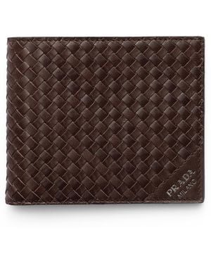 Prada Leather Woven Wallet - Brown