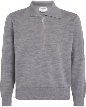 Thom Browne Cotton Half-Zip Polo Shirt - Grey