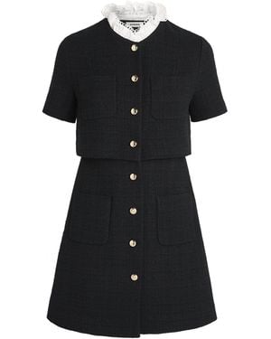 Sandro Tweed Ruffle Collar Mini Dress - Black