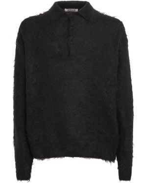 AURALEE Super Kid Mohair-Wool Brushed Polo Jumper - Black