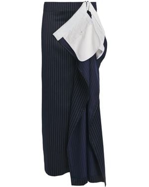 Late for Work Striped Deconstructed Midi Skirt - Blue
