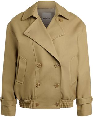 Sandro Cotton Oversized Short Trench Coat - Green