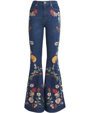 Alice + Olivia Embroidered Beautiful Bootcut Jeans - Blue