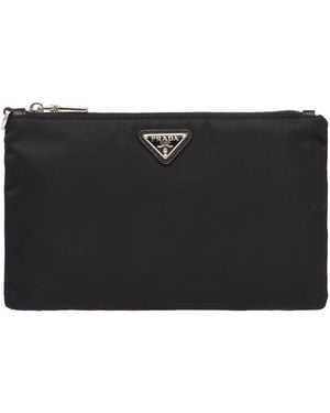 Prada Re-Nylon And Saffiano Leather Wristlet Pouch - Black