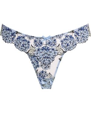 Fleur du Mal Embroidered Hydrangea Thong - Blue