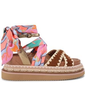 Kurt Geiger Scarf-Detail Orson Cross Sandals - Red