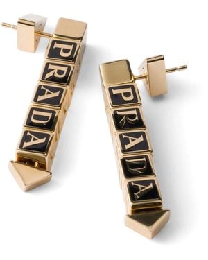 Prada Enamel-Detail Logo Earrings - White