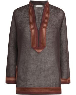 Tory Burch Linen Stripe Tunic - Brown