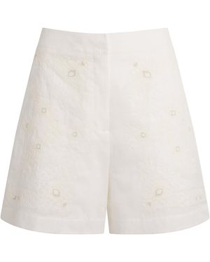Claudie Pierlot Cotton-Ramie Cross-Stitch Shorts - White