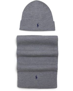Polo Ralph Lauren Wool Polo Pony Beanie And Scarf Gift Set - Grey