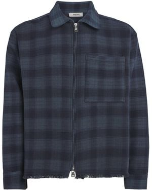 About Blank Cotton Raw-Hem Check Overshirt - Blue
