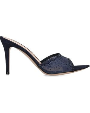 Gianvito Rossi Suede Embellished Rania Mules 85 - Blue