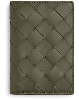 Bottega Veneta Leather Intrecciato Flap Card Case - Green