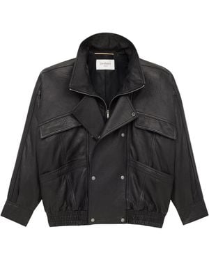 Saint Laurent Leather Bomber Jacket - Black