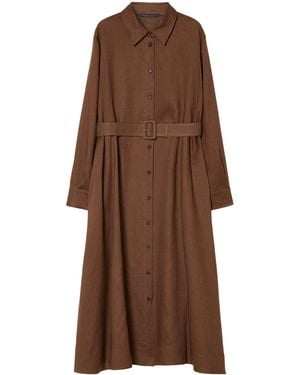 Marina Rinaldi Linen Belted Midi Shirt Dress - Brown