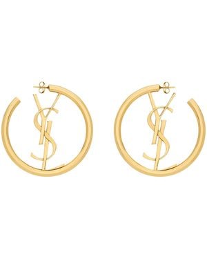 Saint Laurent Cassandre Logo Hoop Earrings - Metallic