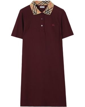 Burberry Cotton Check-Collar Polo Shirt Mini Dress - Red