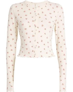 Skims Stretch-Cotton Rosebud Cropped Cardigan - Natural