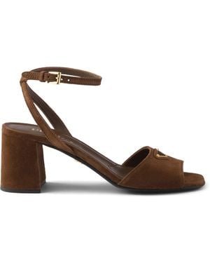 Prada Suede Heeled Sandals 55 - Brown