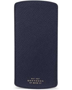 Smythson Leather Panama Glasses Pouch - Blue