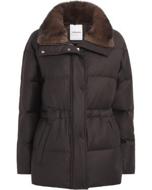 Yves Salomon Wool-Silk Fur-Trim Down Jacket - Black