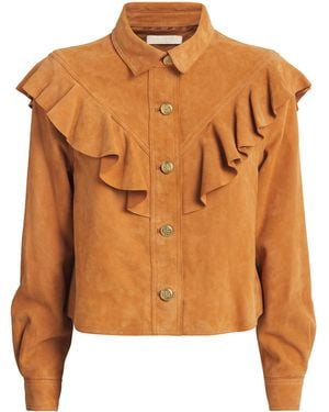 Ulla Johnson Ruffled Matilde Suede Jacket - Brown
