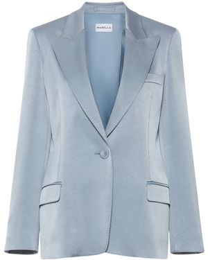Marella Satin Single-Breasted Blazer - Blue
