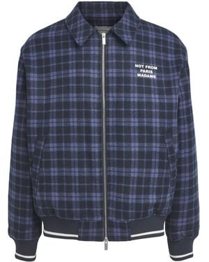 Drole de Monsieur Check Flannel Slogan Jacket - Blue