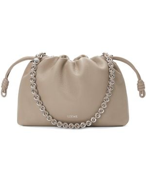 Loewe Medium Leather Flamenco Clutch Shoulder Bag - Gray