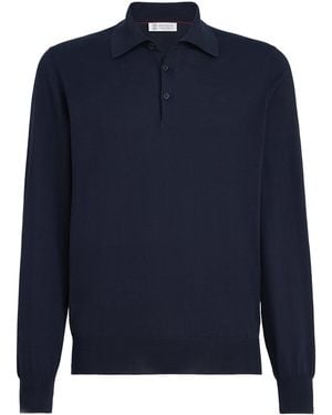 Brunello Cucinelli Cotton Polo Jumper - Blue