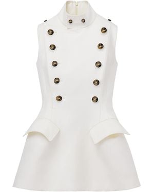 McQueen Wool Pannier Tailored Mini Dress - White