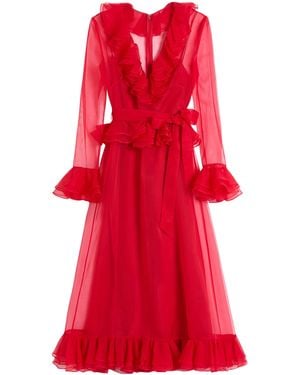 Valentino Silk Ruffle Midi Dress - Red