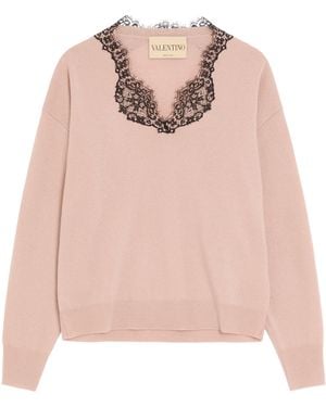 Valentino Cashmere Lace-Trim Jumper - Pink