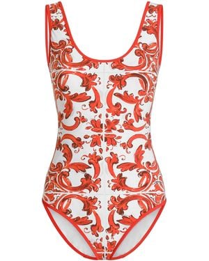 Dolce & Gabbana Low-Back Majolica Swimsuit - Red