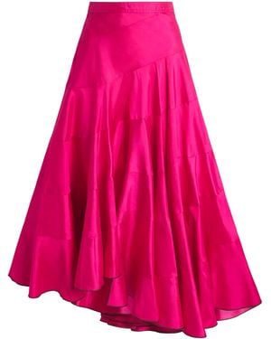 Tory Burch Silk Voile Flared Midi Skirt - Pink