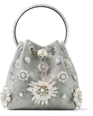 Jimmy Choo Satin Bon Bon Pearl Top-Handle Bag - Gray