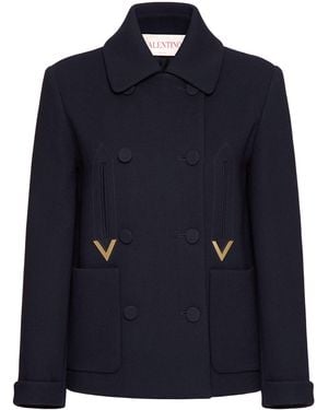 Valentino Garavani Wool-Blend Pea Coat - Blue