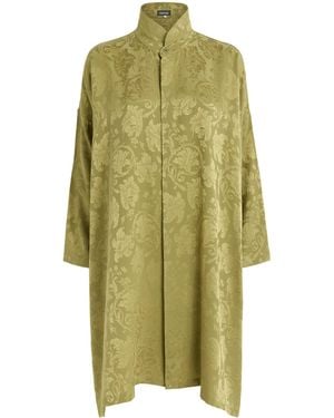 Eskandar Silk Double-Stand Collar Shirt - White