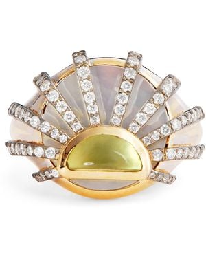 L'Atelier Nawbar Diamond, Citrine And Pearl N*93 Sun Dawn Pinky Ring - Metallic