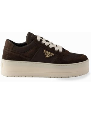 Prada Suede And Re-Nylon Downtown Bold Sneakers - Brown