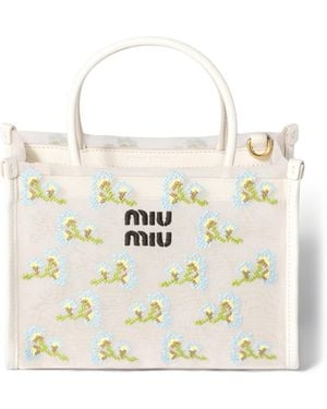 Miu Miu Embroidered Mesh Top-Handle Bag - White