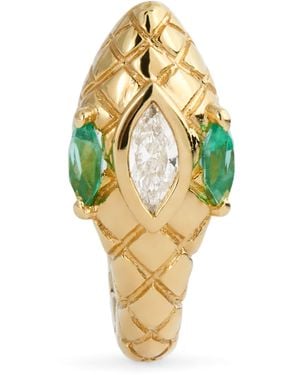 Jacquie Aiche Diamond And Emerald Snake Single Huggie Earring - Metallic