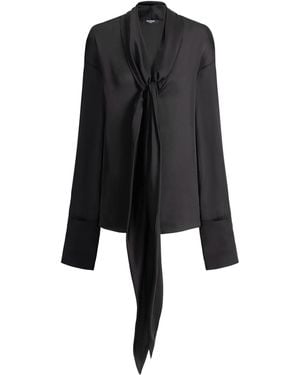 Balmain Silk Tie Collar Shirt - Black