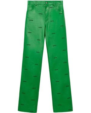 Loewe Lambskin All-Over Logo Pants - Green