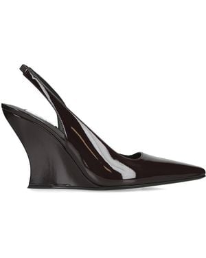 Alaïa Patent Leather Wedge Slingback Heels - Black
