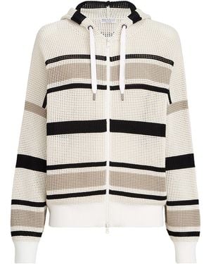 Brunello Cucinelli Cotton Stripe Zip-Up Hoodie - White