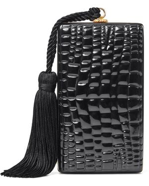 Aspinal of London Patent Leather Croc-Embossed Paloma Box Clutch Bag - Black