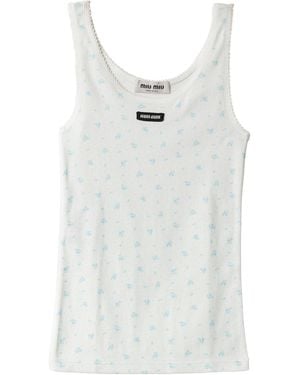 Miu Miu Cotton Jersey Ribbed Tank Top - White