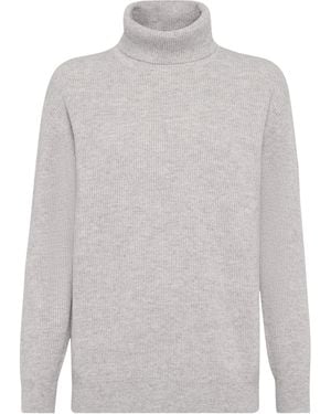 Brunello Cucinelli Cashmere High-Neck Jumper - White