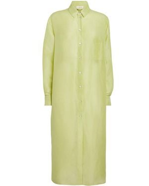 Olivia Von Halle Silk-Linen Phoebe Midi Shirt Dress - Green